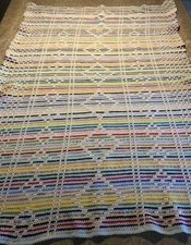 Hand Made Afghan Throw Lap Blanket 72" X 52" Rainbow Crocheted Cottage Core