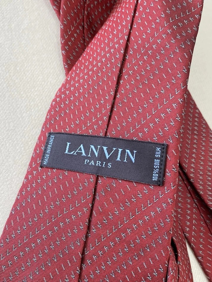 Corbata para hombre LANVIN PARIS roja geométrica de seda. Hecho en Francia. Ec Foto 3 de 4