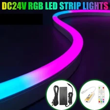 24V 50ft RGB IC LED Neon Rope Light Strip Waterproof Indoor Outdoor DIY Lighting