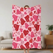 Valentines Day Love Heart Printed Throw Blanket Cozy Home Decor