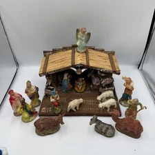 Vintage 19 Piece Nativity Scene Figure Set Soft Plastic Blow Mode Form Figures