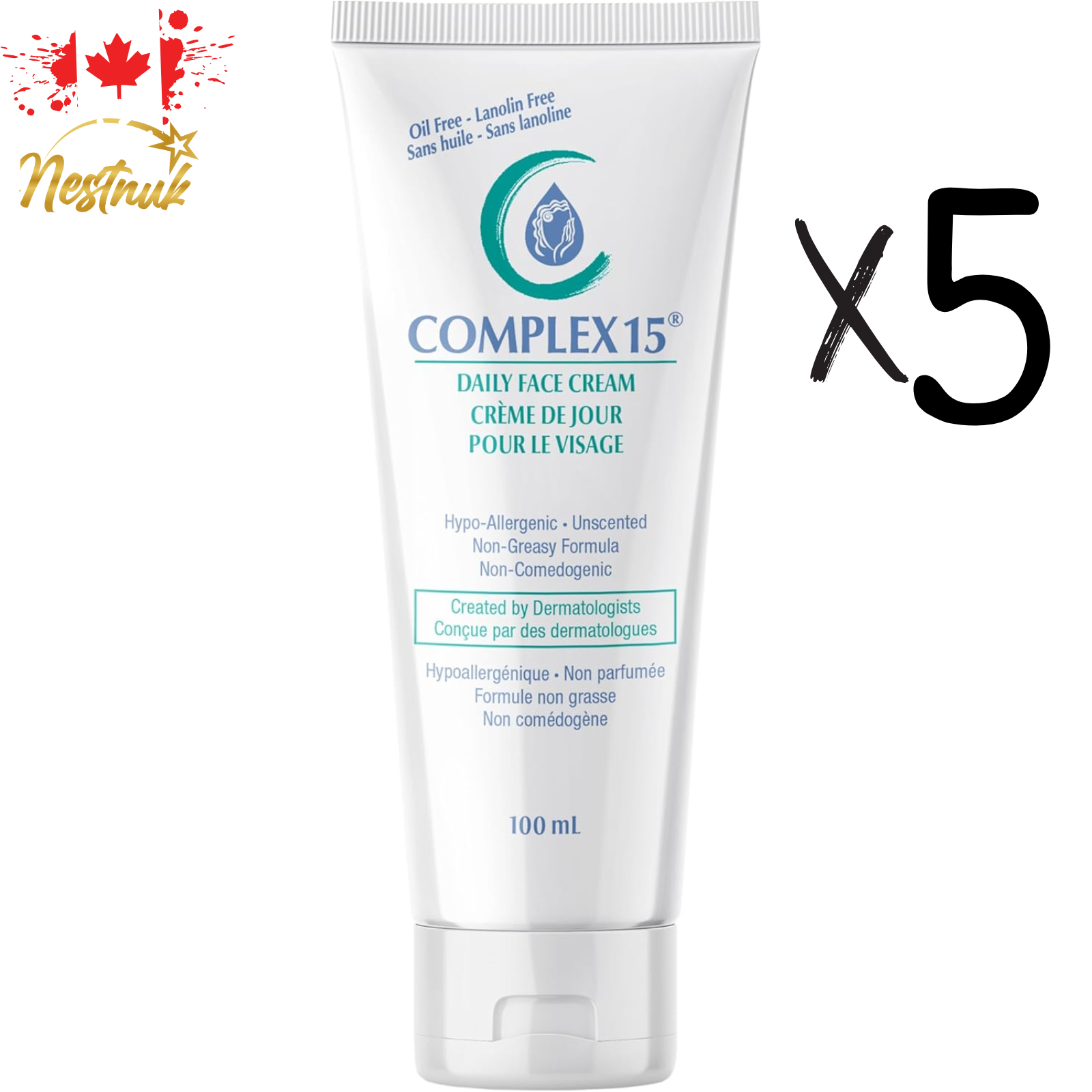 Complex 15 Face Cream 100mL – 5 Pack | Oil-Free, Unscented, Hypoallergenic