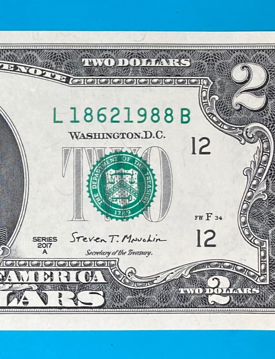 L 1862 1988 B TRAILING YEAR 1988 $2 Two Dollar Bill Serial Number
