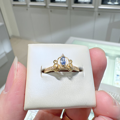 New Authentic 925 Sterling Silver Gold Blue Disney Cinderella's Carriage Ring