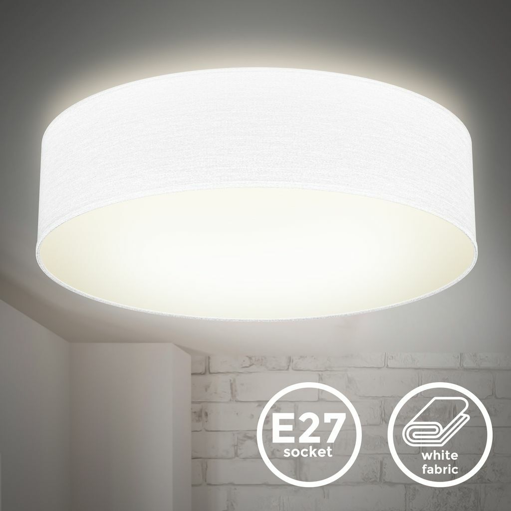 Plafonnier textile blanc E27 abat-jour en tissu pour une ambiance cocooning de chambre