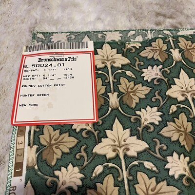 Brunschwig Fils Hunter Green Romney Cotton Print. 36 x 26  approx. England