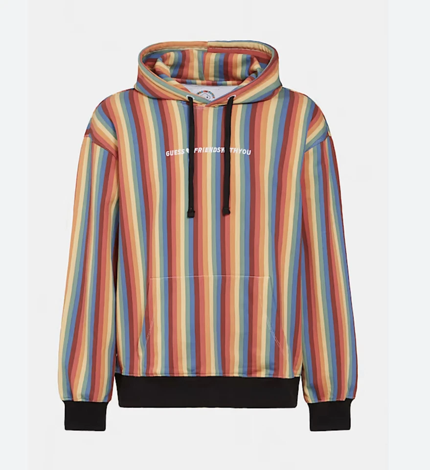 Guess Men’s FriendsWithYoue Pullover Hoodie Sweatshirt In Rainbow Size XS - Image 2 of 4