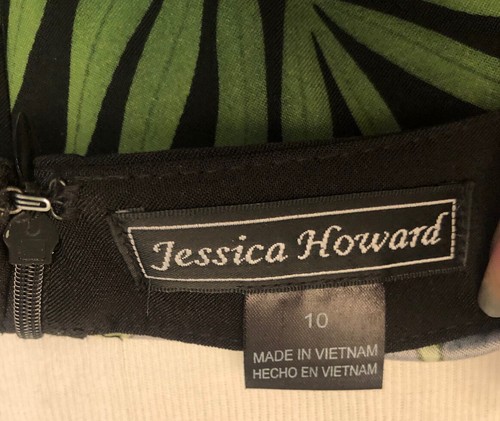 Jessica Howard Sheath Dress Sleeveless Black Green Palm Leaf Tropical Summer 10 - Picture 9 of 10