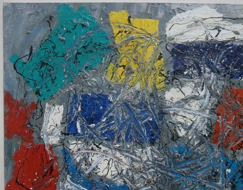 Abstract 1970's Painting 24 x 24" American Artist Thick Paint and Wax on Board - Picture 4 of 12
