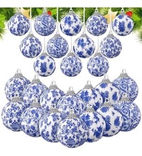 24 Pcs Christmas Blue and White Chinoiserie Ornaments Ball Christmas Tree New