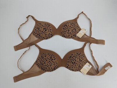 2 x Lively Wireless Push Up Bra 36D , Leopard Animal Print , Convertible Strap