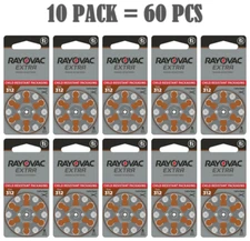 60 x Size 312 Rayovac Extra Advanced Hearing Aid Batteries - 10pk 60pc