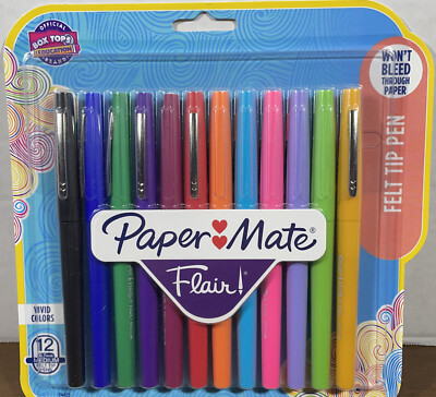 Paper Mate Flair Felt Tip Pen Point Guard Medium Point 12 Vivid Colors Set