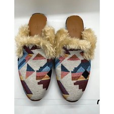 Universal Thread Litzy Aztec Printed Slip-On Mules Faux Fur Trim Womens 8.5