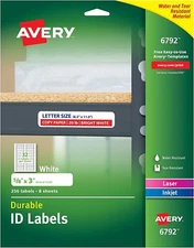 Avery Durable ID Labels, Permanent Adhesive, 5/8 x 3, Pack of 256 (6792)