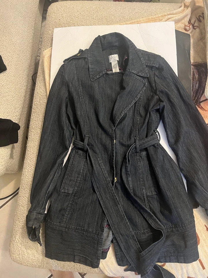 Emma James Womans Denim Jean Belted Jacket Size L Has Pockets - Image 2 of 4