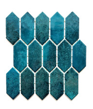 Ceramic Venetian Blue Undulated Picket Backsplash Bathroom Dot-Mounted Wall Tile
