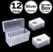 12 Pack 1.54 IN 39mm Slab Coin Snap Holder w/Slot Storage Box Fit 4 Silver Round