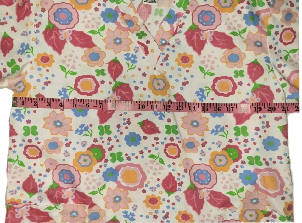 Natural Uniform Multicolored Floral Print Short Sleeve Scrub Top Women's Size S - Image 4 of 4