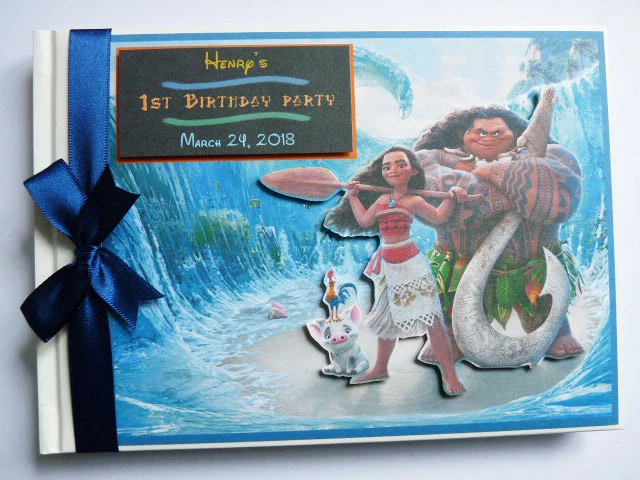 Libro de invitados personalizado de cumpleaños de Moana, álbum de cumpleaños de Moana, álbum de recortes Foto 4 de 4