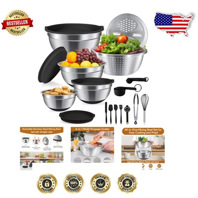 Versatile 4-Piece Mixing Bowl Set with Rust-Resistant Stainless Steel & Grater