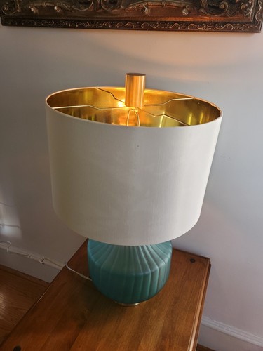 Crestview Collection Isabella Table Lamp - Turquoise Frosted Lamp Gold Shade