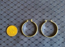 Round Medium Hoop Silver Tone Snap Close Earrings 