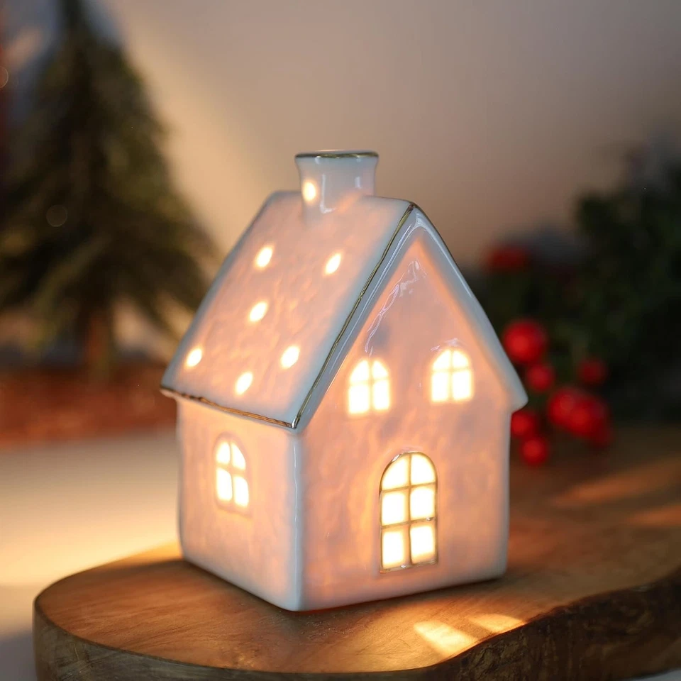 Ceramic White Tealight House Indoor Tealight Holder Xmas Festive Gift Home Decor - Image 3 of 4