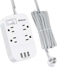 Outlet Surge Protector Power Strip Grounded Flat Plug Extension Cord with USB Po