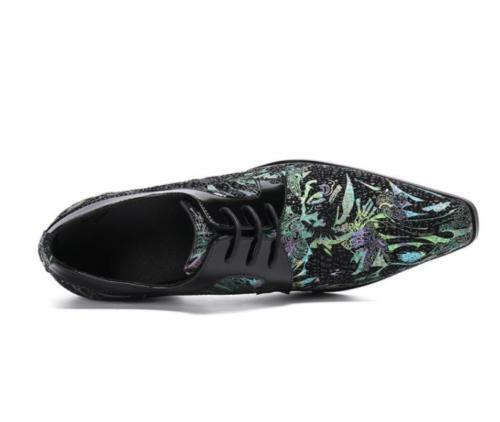 Zapatos de tacón alto de cuero estampado con cordones punta puntiaguda británica para hombre fiesta de negocios - Imagen 6 de 9