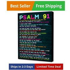 Psalm 91 Christian Kids Wall Art Canvas Framed, Bible Verse Canvas Posters fo...