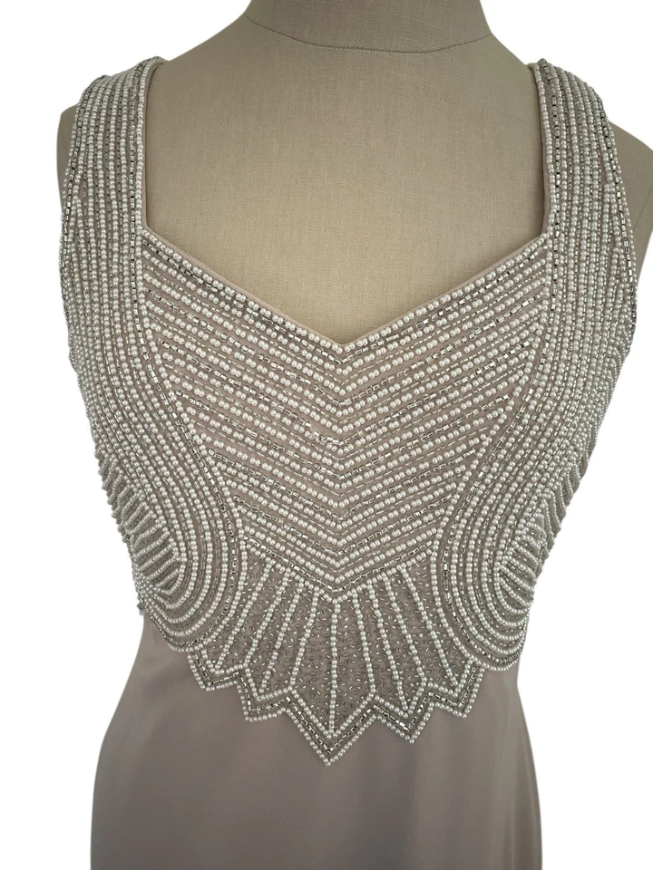 Vestido De Colección Años 90 Stenay Cuentas Columna Talla 10 Estilo Art Deco Formal Boda Champagne Foto 4 de 4