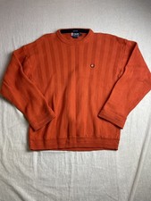 Vintage 90s Chaps Ralph Lauren Orange Mens L Herringbone Knit Preppy Sweater