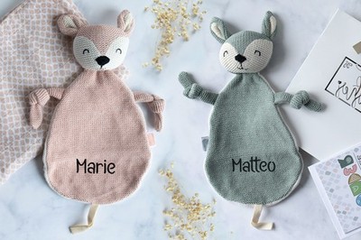 Schnuffeltuch personalisiert Name Baby Geburt Geschenk Grün Rosa Schmusetuch