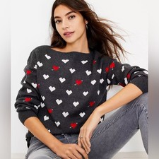 LOFT Heart Boatneck Sweater Size Small Excellent 