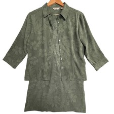 Vintage Tommy Bahama Silk 2 Pc Dress Jacket Set Sz 6 Sage Floral Y2K