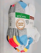 Wonder Nation Girls Cushioned Ankle Socks, 10 Pk Size Medium 4 - 10 1/2