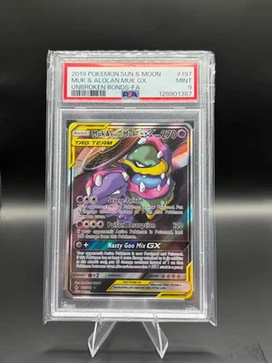 2019 Pokemon Sun & Moon Unbroken Bonds 197 Muk & Alolan Muk GX PSA 9 Mint - Image 1 of 2
