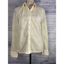 Vintage Talbots Lace Button Front Shirt Women M Collar Long Sleeve Lined Stretch