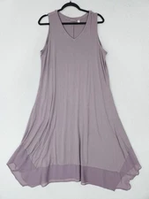LOGO Lori Goldstein Dress Womens Large Purple V Neck Sleeveless Swing Midi