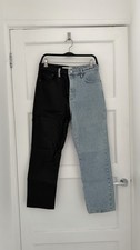 Topshop Straight Jeans, Bleach Wash & Black Coated Contrast Split Legs W30 L32