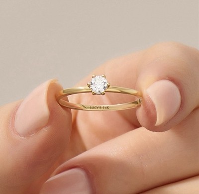 14K massiver Gold Diamant Solitär Ring   0,15ct runde Verlobung Größe 9 3/4 US