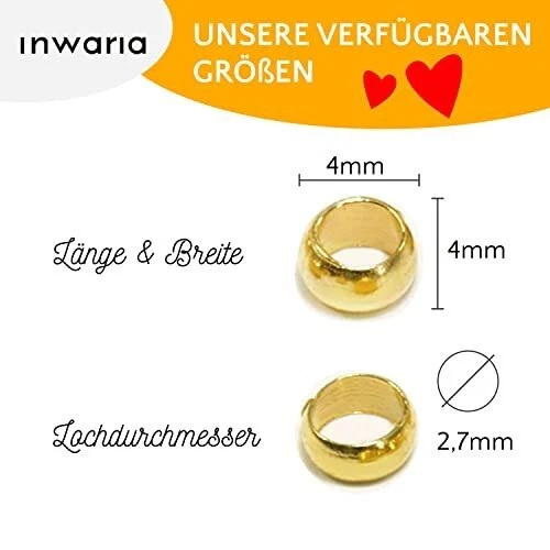 INWARIA Quetschperlen Ø 2/2,5/3/4 mm Messing 50/100/500 Perlen Metallperlen S39 - Bild 4 von 4