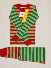 Hanna Andersson Cotton Kids Long Johns PJS RioRed Green Stripes US 6-7 120cmNWT