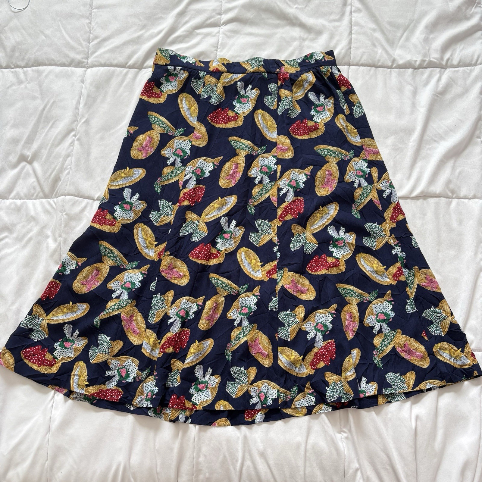 Vintage Midi Skirt Womens 10 Straw Hat Pleated Grandmacore Whimsy 80s Hippie Y2K-image