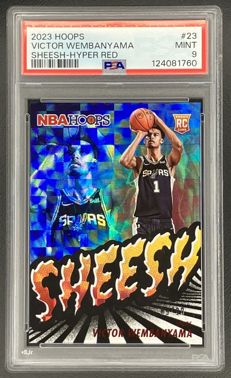 Victor Wembanyama 2023-24 NBA Hoops Sheesh Hyper Red #23 RC /99 PSA 9