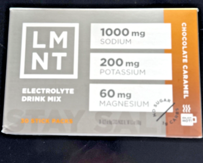 #ad LMNT Zero Sugar Electrolytes CHOCOLATE CARAMEL Salt Drink Mix 30 Sticks EXP 2 26 $24.99
