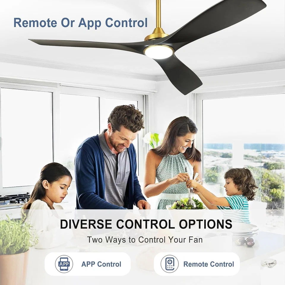 Modern Ceiling Fan with Light: Black and Gold Ceiling Fans with Remote and Smart - Image 2 of 2