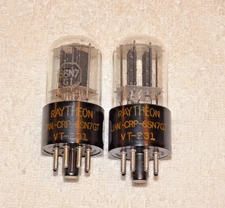 2 x JAN-CRP-6SN7GT Raytheon Tube*VT-231-Support Rod*Very Strong Testing*1945*#R9