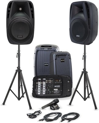 Gemini 600W Portable PA System with Bluetooth, Stands, Dual 10'' Speakers